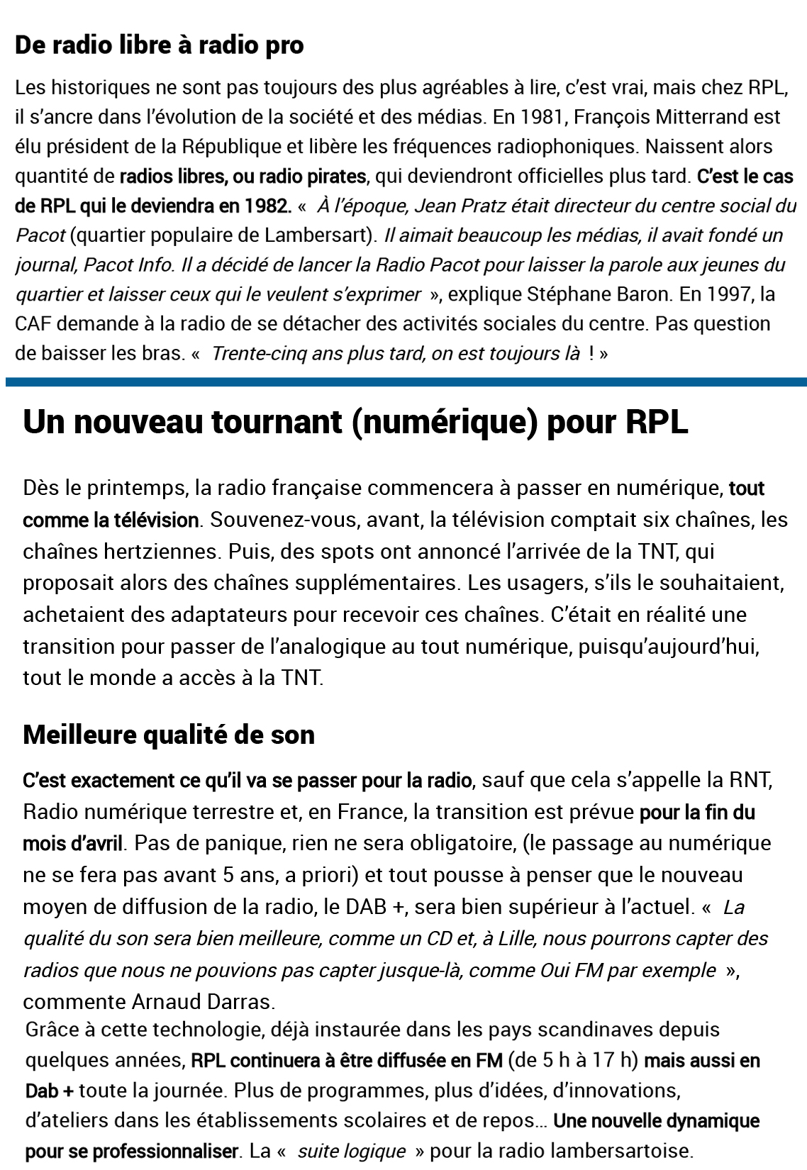 RPL Radio dans la Voix du Nord